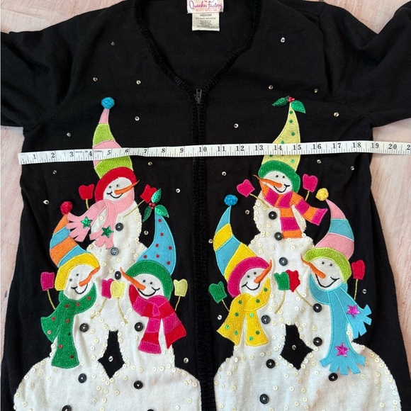 Vintage Women's Quacker Factory Christmas Snowman Cardigan Sweater Size M - Picture 5 of 7
